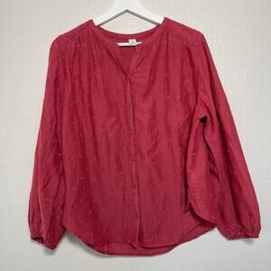 Old Navy Women Red Star Embroider Blouse V-Neck Tunic Longsleeve USA Size Small